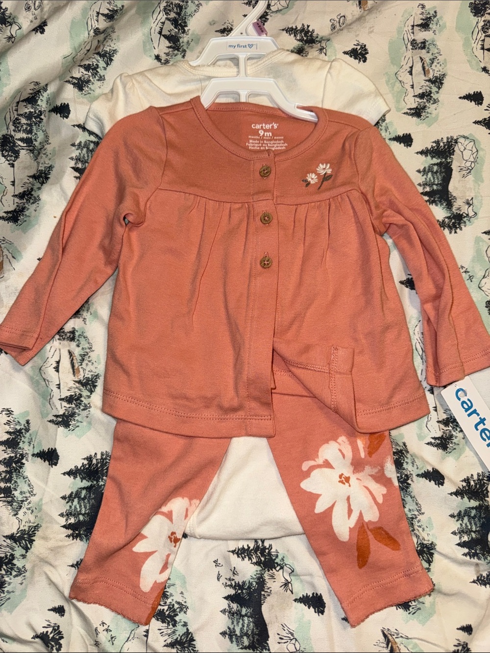 Carter's NEW Floral 3-Piece Baby Outfit 9Month Onesie, pants and top